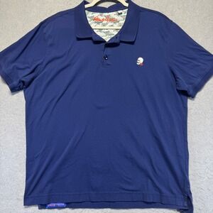 Robert Graham Mens Polo Shirt Skull Rose Embroidery Blue‎  2XL Read Description